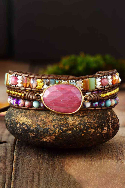 crystal beaded natural stone bracelet